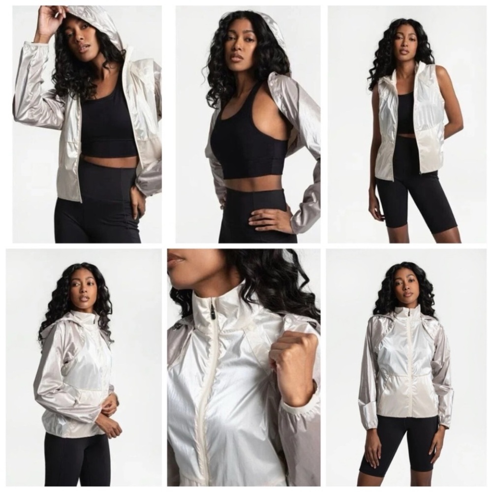 Lole Metallic Silver convertible Jacket snaps off for a vest & shrug size small